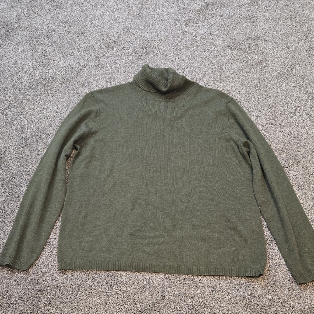 Pendelton Women 100%Merino Wool Green Turtleneck Sweater Sz L Petite